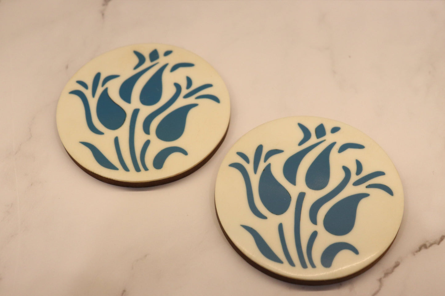 White and Blue Resin Coasters (Set of 4)