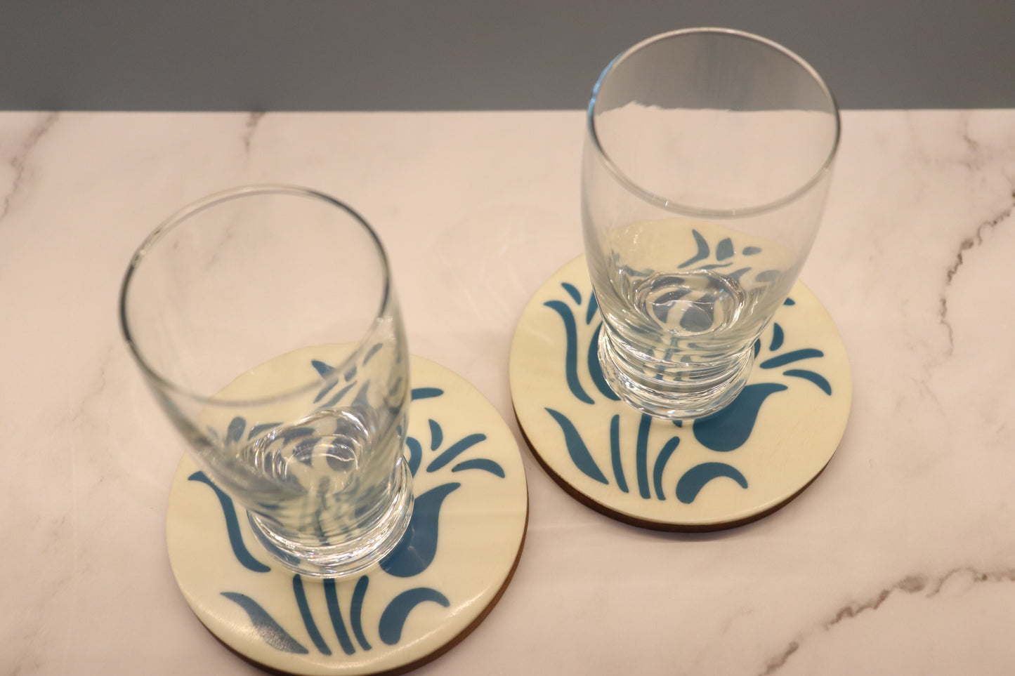 White and Blue Resin Coasters (Set of 4)