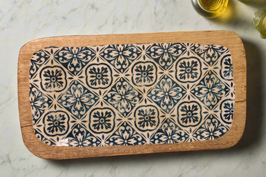 Wooden Platter with Blue print