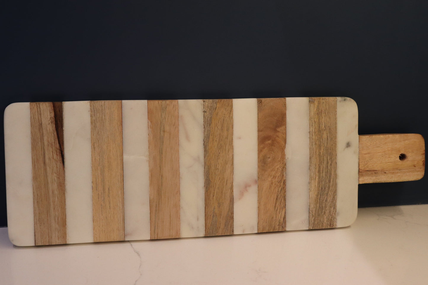 Striped Mango Wood and Marble Serving Board