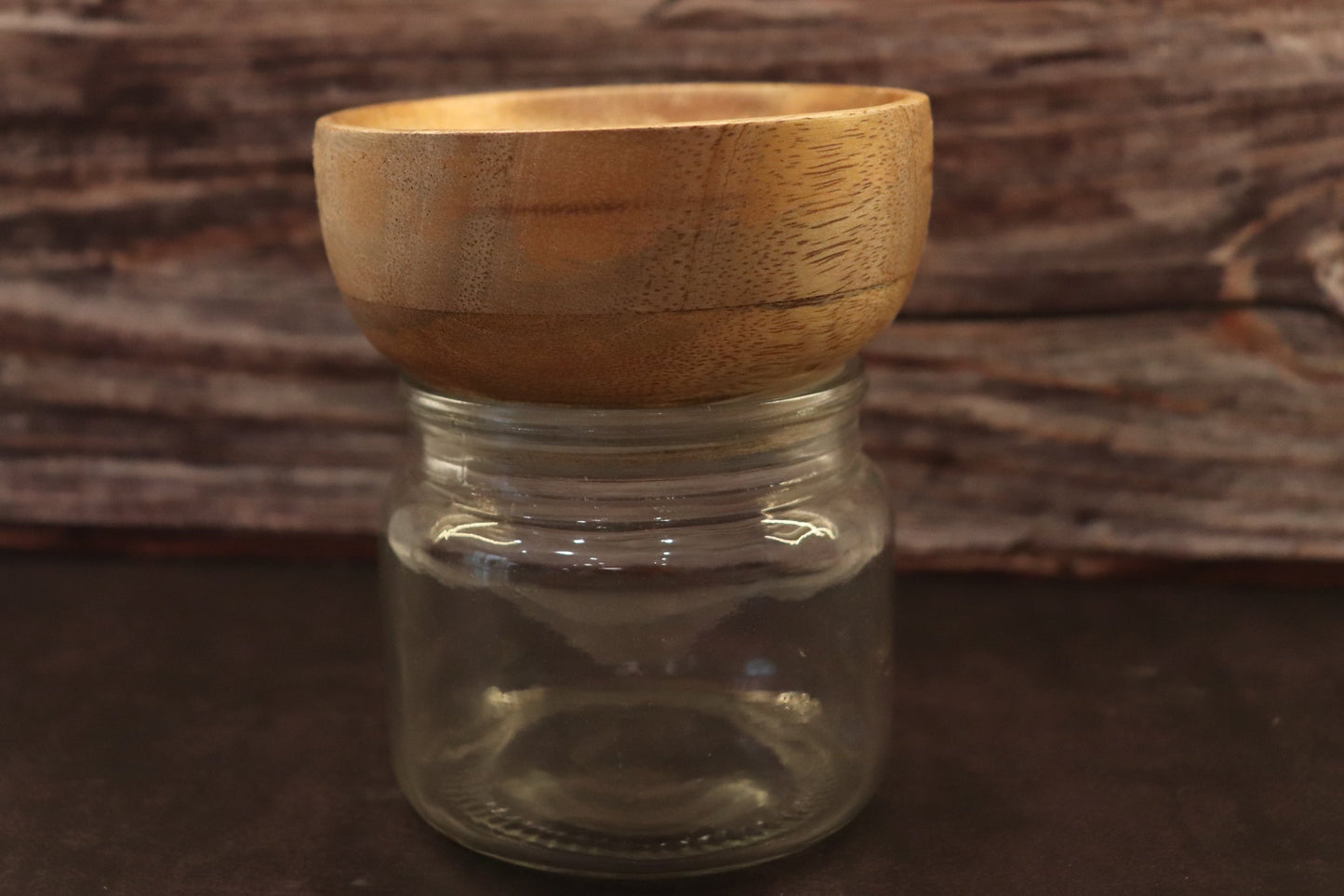 Glass Bowl with a wooden bowl cover