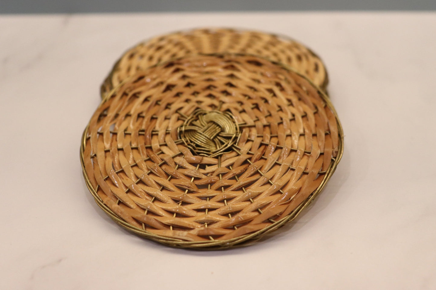 Round Cane and Brass Coasters (Set of 4)