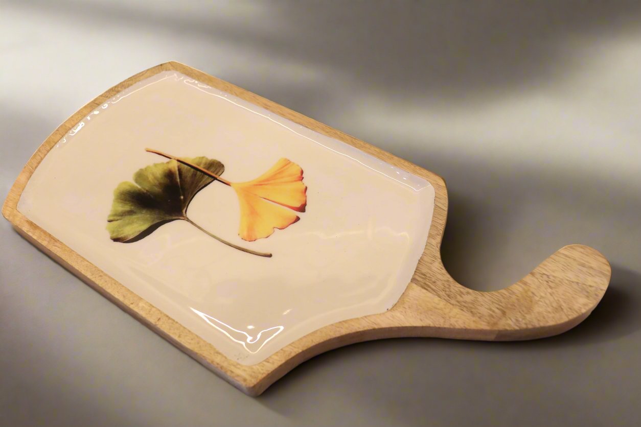 Ginkgo Leaves Patterned Wooden Serving Platter