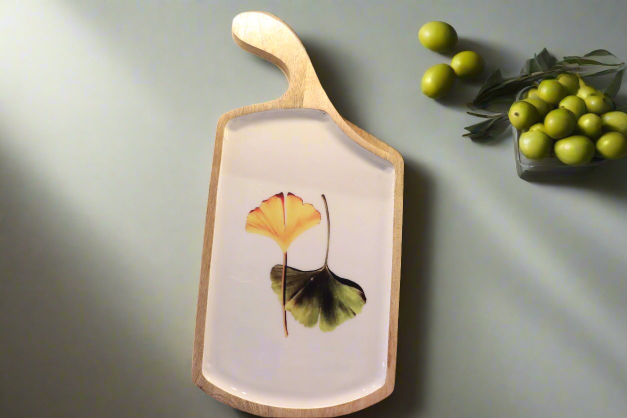 Ginkgo Leaves Patterned Wooden Serving Platter