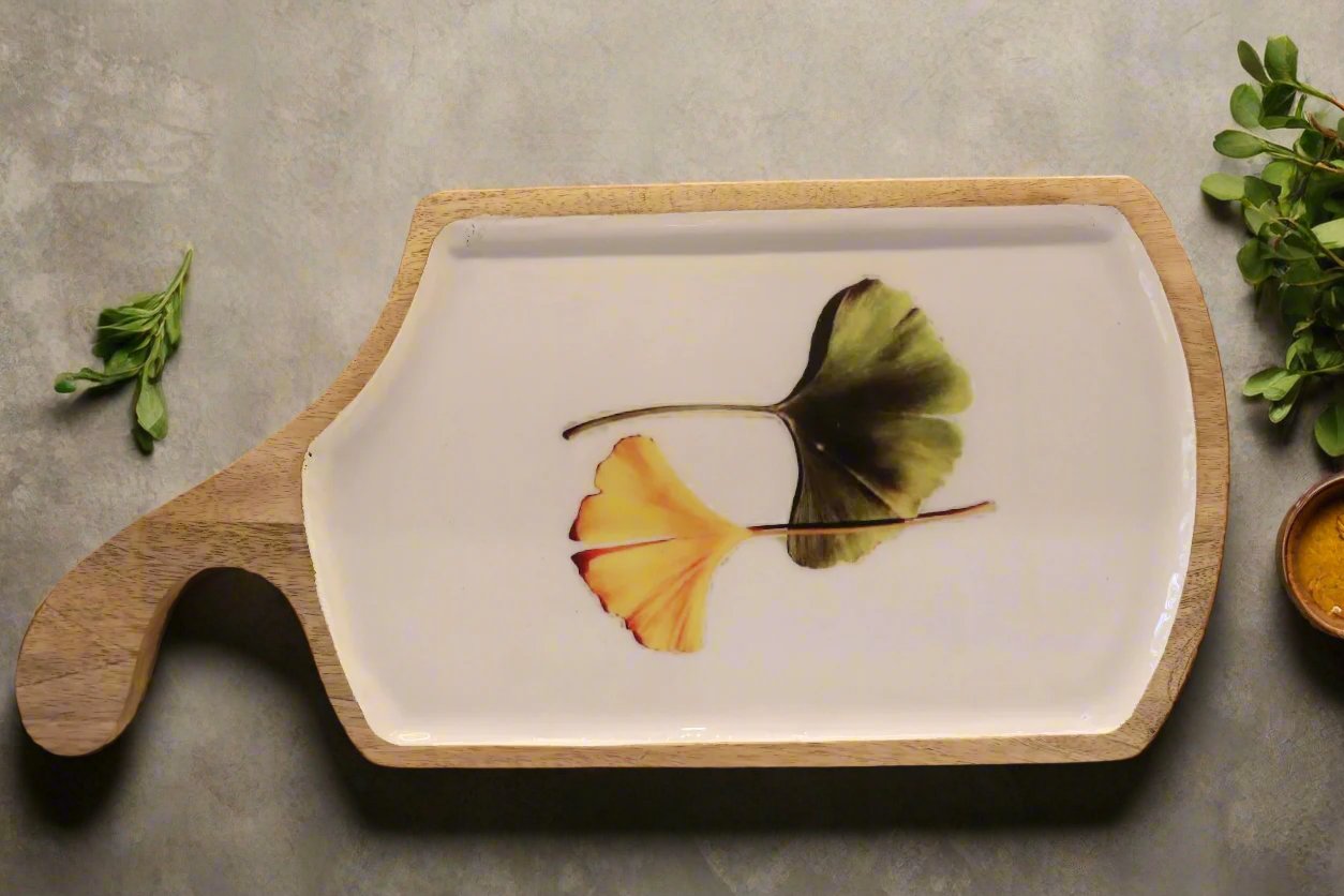 Ginkgo Leaves Patterned Wooden Serving Platter